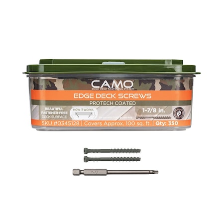 Camo Edge Deck Screws, Hidden Fastening, 1-7/8in, ProTech Coated 350 ct, 350PK 0345128